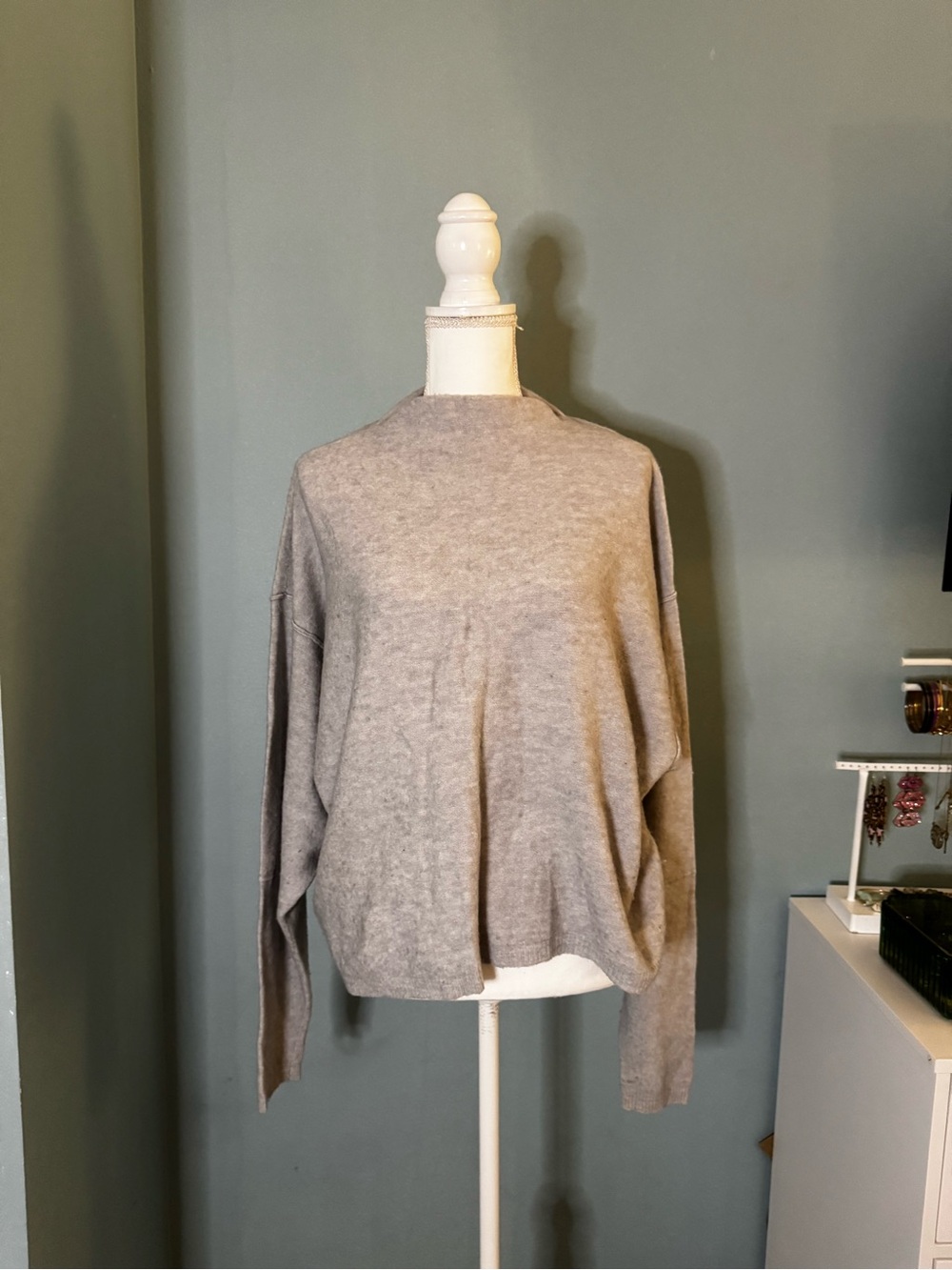 EUC Free People Mock Neck Tunic Women's Sweater Light Gray Large